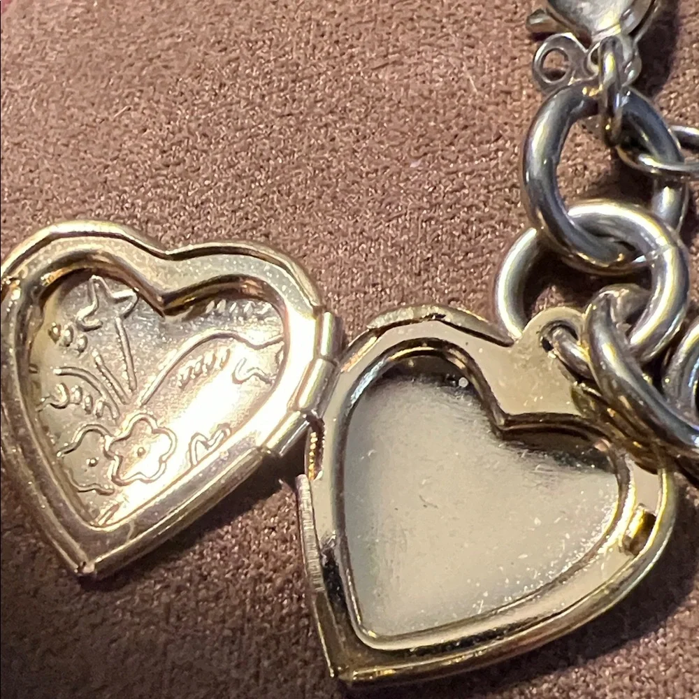 Gold-Tone Charm Bracelet Watch with Heart Locket